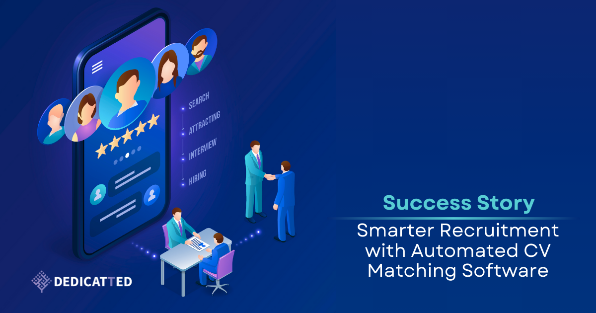Isometric recruitment software illustration showing digital talent acquisition process with candidate profiles mobile interface interview stages and automated CV matching technology