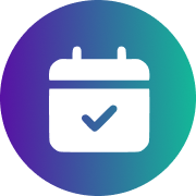 Calendar with checkmark icon in gradient purple-teal circle representing scheduled events or completed tasks