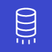 white stacked database icon with downward motion lines on blue background representing AWS Database Migration Service (DMS)