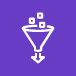 white funnel icon filtering data blocks with downward arrow on purple background representing AWS Glue