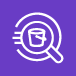 white magnifying glass over S3 bucket icon with circular scan lines on purple background representing Amazon Athena