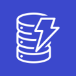 white stacked database icon with lightning bolt on blue background representing Amazon DynamoDB Accelerator (DAX)