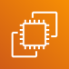 white microchip icon overlapping another on orange gradient background representing Amazon EC2 (Elastic Compute Cloud)