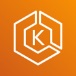 white hexagon icon with letter K inside on orange gradient background representing Amazon EKS (Elastic Kubernetes Service)
