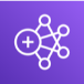 white interconnected nodes with a plus symbol on purple background representing Amazon EMR (Elastic MapReduce)