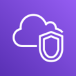 white cloud icon with shield in front on purple gradient background representing AWS Cloud Security or AWS Identity and Access Management (IAM)