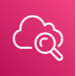 white cloud icon with magnifying glass on pink gradient background representing AWS CloudWatch
