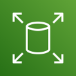 white cylindrical database icon with four outward-pointing arrows on green gradient background representing Amazon DynamoDB